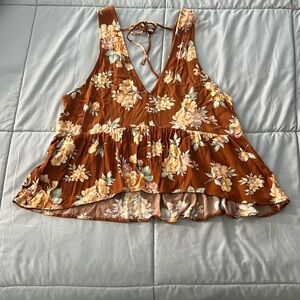 Floral Brown Sleeveless Top